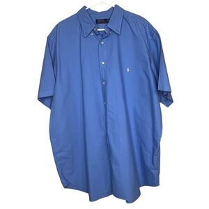 Ralph Lauren Shirt Mens 2XB Blue Button Up Yellow Pony Logo Short Sleeve
